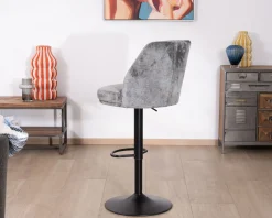 Lot de 2 chaises de bar hauteur réglable en velours gris et pied métal noir "Zoung"