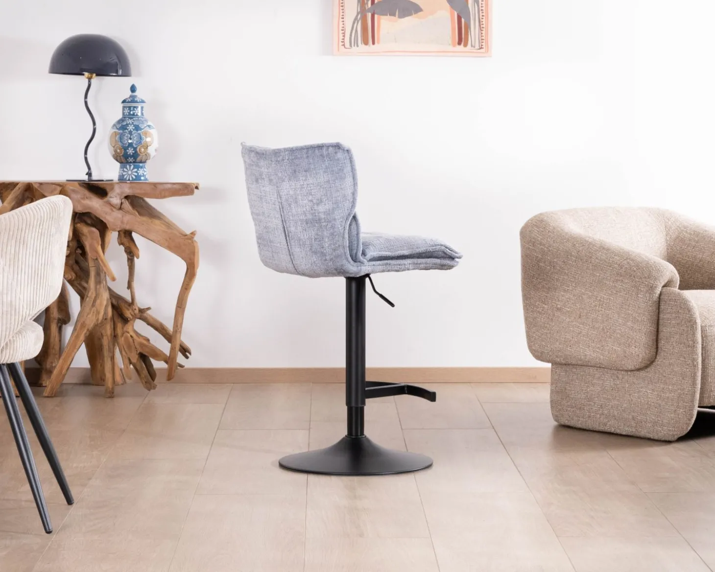 Lot de 2 chaises de bar matelassées réglables en hauteur "Topley" tissu gris bleuté