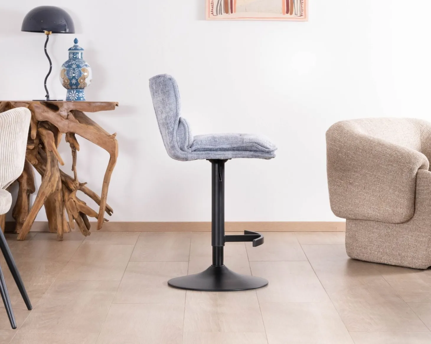 Lot de 2 chaises de bar matelassées réglables en hauteur "Topley" tissu gris bleuté