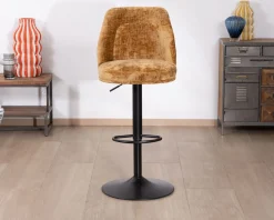 Lot de 2 chaises de bar pivotantes et réglables en velours ocre "Zoung" et pied en métal noir
