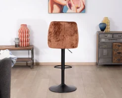 Lot de 2 chaises de bar pivotantes en velours ras terracotta avec dossier haut "Zoung" hauteur réglable