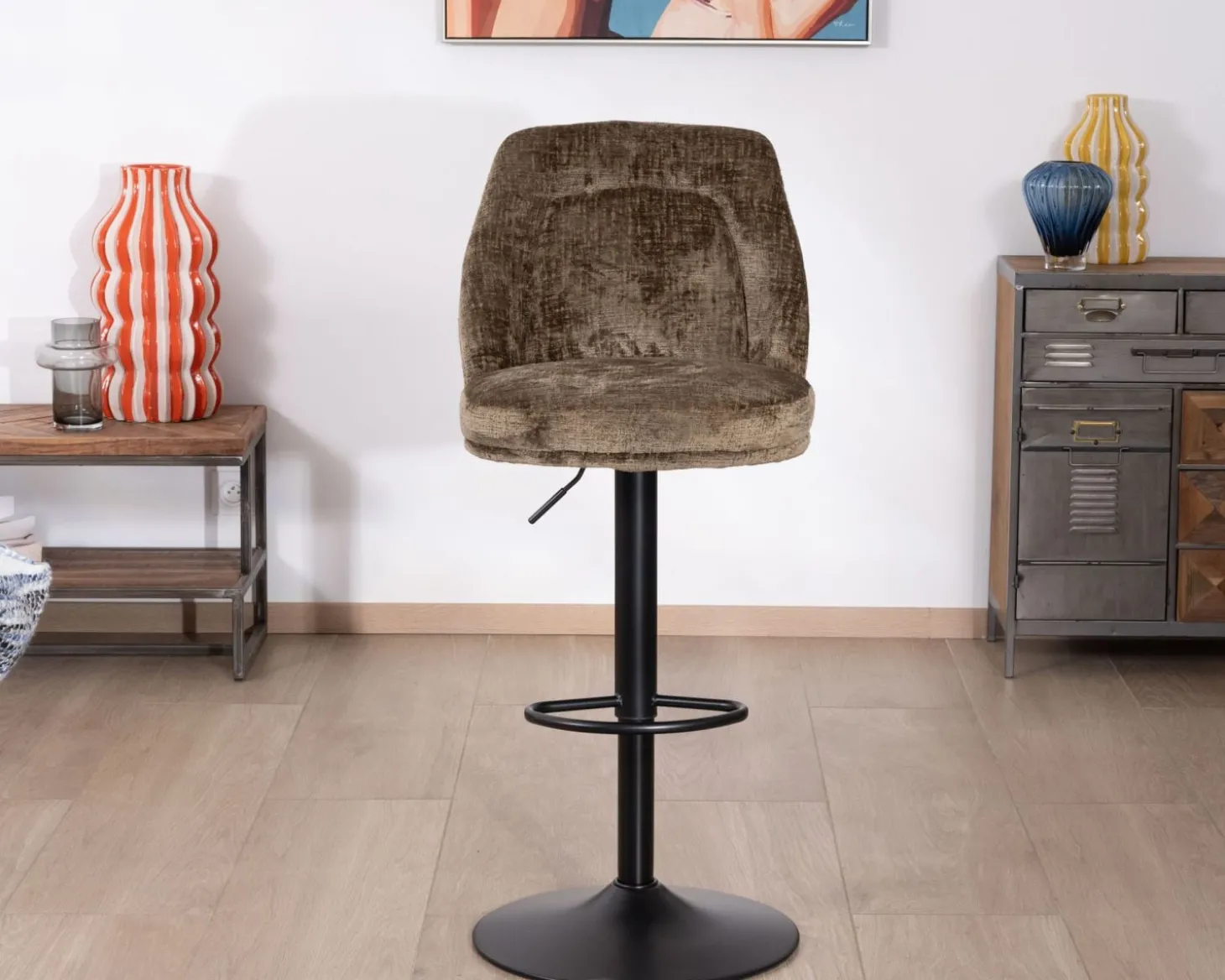Lot de 2 chaises de bar réglables en hauteur "Zoung" en velours moka
