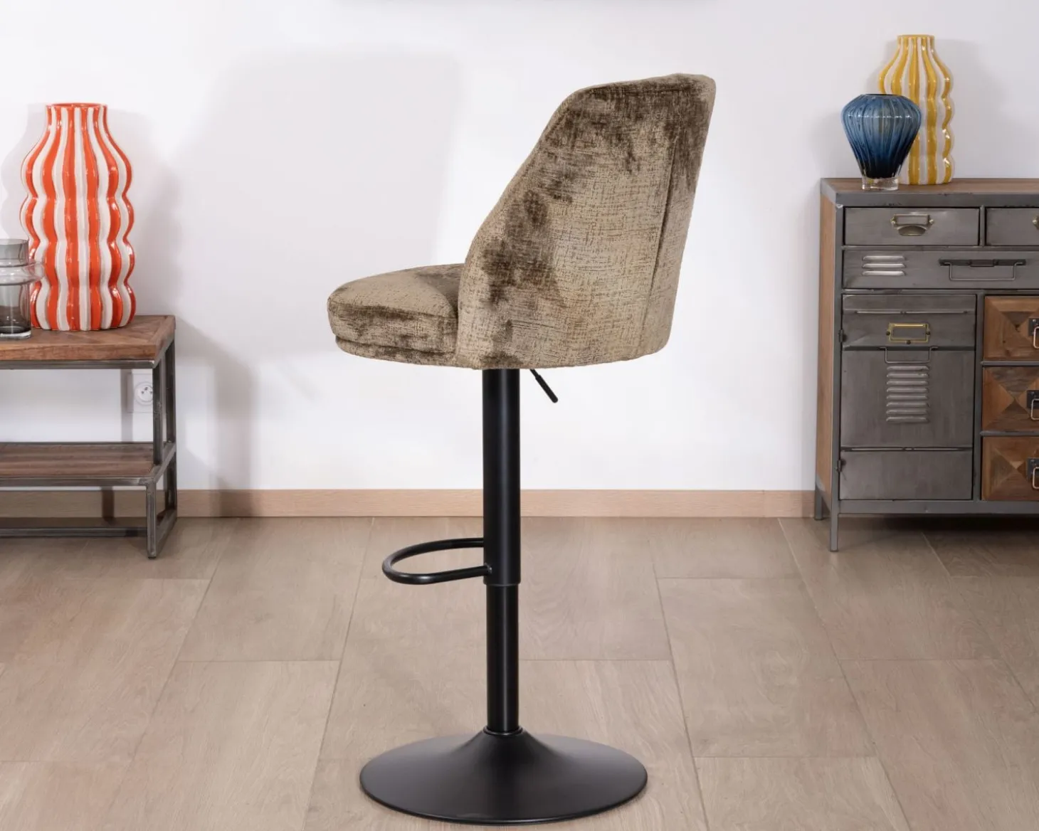 Lot de 2 chaises de bar réglables en hauteur "Zoung" en velours moka