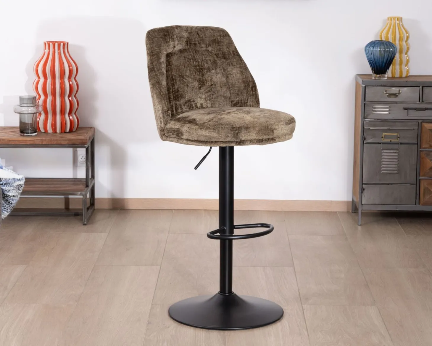 Lot de 2 chaises de bar réglables en hauteur "Zoung" en velours moka