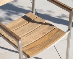Lot de 4 chaises de jardin empilables en teck et acier inoxydable 