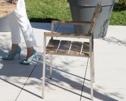 Lot de 4 chaises de jardin empilables en teck et acier inoxydable 