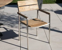 Lot de 4 chaises de jardin empilables en teck et acier inoxydable 