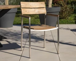 Lot de 4 chaises de jardin empilables en teck et acier inoxydable 