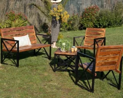 Lot de 2 chaises de jardin en bois et métal 