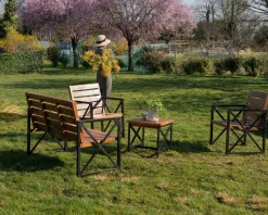 Lot de 2 chaises de jardin en bois et métal 