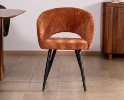 Lot de 2 chaises de repas en velours rouille et pieds métal "Sonate"
