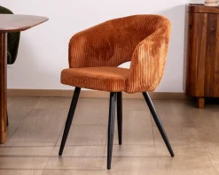 Lot de 2 chaises de repas en velours rouille et pieds métal 