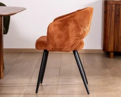 Lot de 2 chaises de repas en velours rouille et pieds métal 