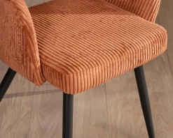 Lot de 2 chaises de repas en velours rouille et pieds métal 