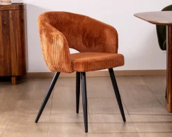 Lot de 2 chaises de repas en velours rouille et pieds métal 
