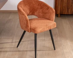 Lot de 2 chaises de repas en velours rouille et pieds métal 