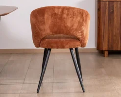 Lot de 2 chaises de repas en velours rouille et pieds métal 