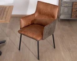 Lot de 2 chaises de repas confort "Lokka" bi-matière cognac et marron