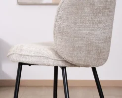 Lot de 2 chaises de repas design arrondi en tissu bouclette gris beige "Kinsac"