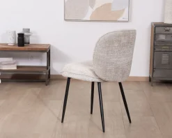 Lot de 2 chaises de repas design arrondi en tissu bouclette gris beige "Kinsac"