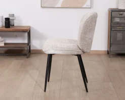 Lot de 2 chaises de repas design arrondi en tissu bouclette gris beige 