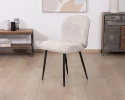 Lot de 2 chaises de repas design arrondi en tissu bouclette gris beige 