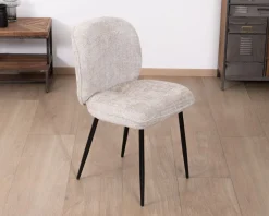 Lot de 2 chaises de repas design arrondi en tissu bouclette gris beige 