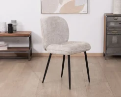 Lot de 2 chaises de repas design arrondi en tissu bouclette gris beige 