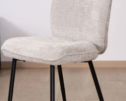 Lot de 2 chaises de repas design arrondi en tissu bouclette gris beige 