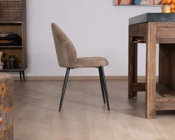 Lot de 4 chaises de repas en velours côtelé taupe esprit vintage "Bellot"