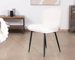 Lot de 2 chaises de repas confort style scandinave "Kinsac" en tissu bouclette blanc