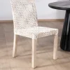 Lot de 2 chaises de repas en teck et cuir blanc tressé "Mambow"