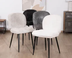 Lot de 2 chaises de repas design arrondi en tissu noir et pieds métal "Kinsac"