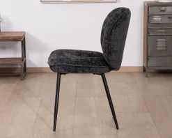 Lot de 2 chaises de repas design arrondi en tissu noir et pieds métal "Kinsac"