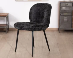 Lot de 2 chaises de repas design arrondi en tissu noir et pieds métal 