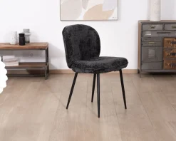 Lot de 2 chaises de repas design arrondi en tissu noir et pieds métal 