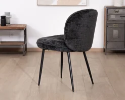 Lot de 2 chaises de repas design arrondi en tissu noir et pieds métal 