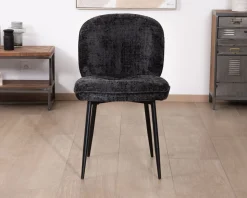 Lot de 2 chaises de repas design arrondi en tissu noir et pieds métal 
