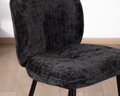 Lot de 2 chaises de repas design arrondi en tissu noir et pieds métal 