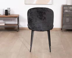 Lot de 2 chaises de repas design arrondi en tissu noir et pieds métal 