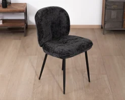 Lot de 2 chaises de repas design arrondi en tissu noir et pieds métal 