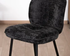 Lot de 2 chaises de repas design arrondi en tissu noir et pieds métal 