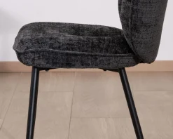 Lot de 2 chaises de repas design arrondi en tissu noir et pieds métal 