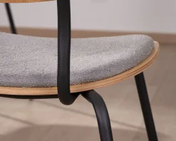 Lot de 4 chaises de repas rétro assise bois et tissu gris 