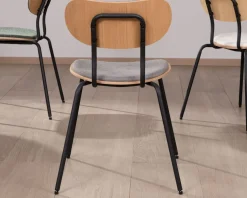 Lot de 4 chaises de repas rétro assise bois et tissu gris 