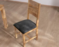 Lot de 2 chaises de repas en manguier brut "Manoha" assise tissu rembourré