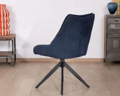 Lot de 2 chaises de repas en tissu bleu nuit "Webber" assise design et pied 4 branches pivotant en métal