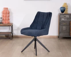 Lot de 2 chaises de repas en tissu bleu nuit 