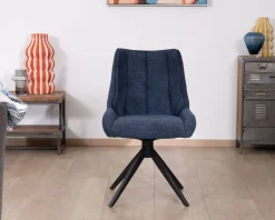 Lot de 2 chaises de repas en tissu bleu nuit 
