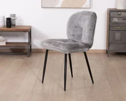 Lot de 2 chaises de repas contemporaines en tissu bouclette gris ultra doux "Kinsac"